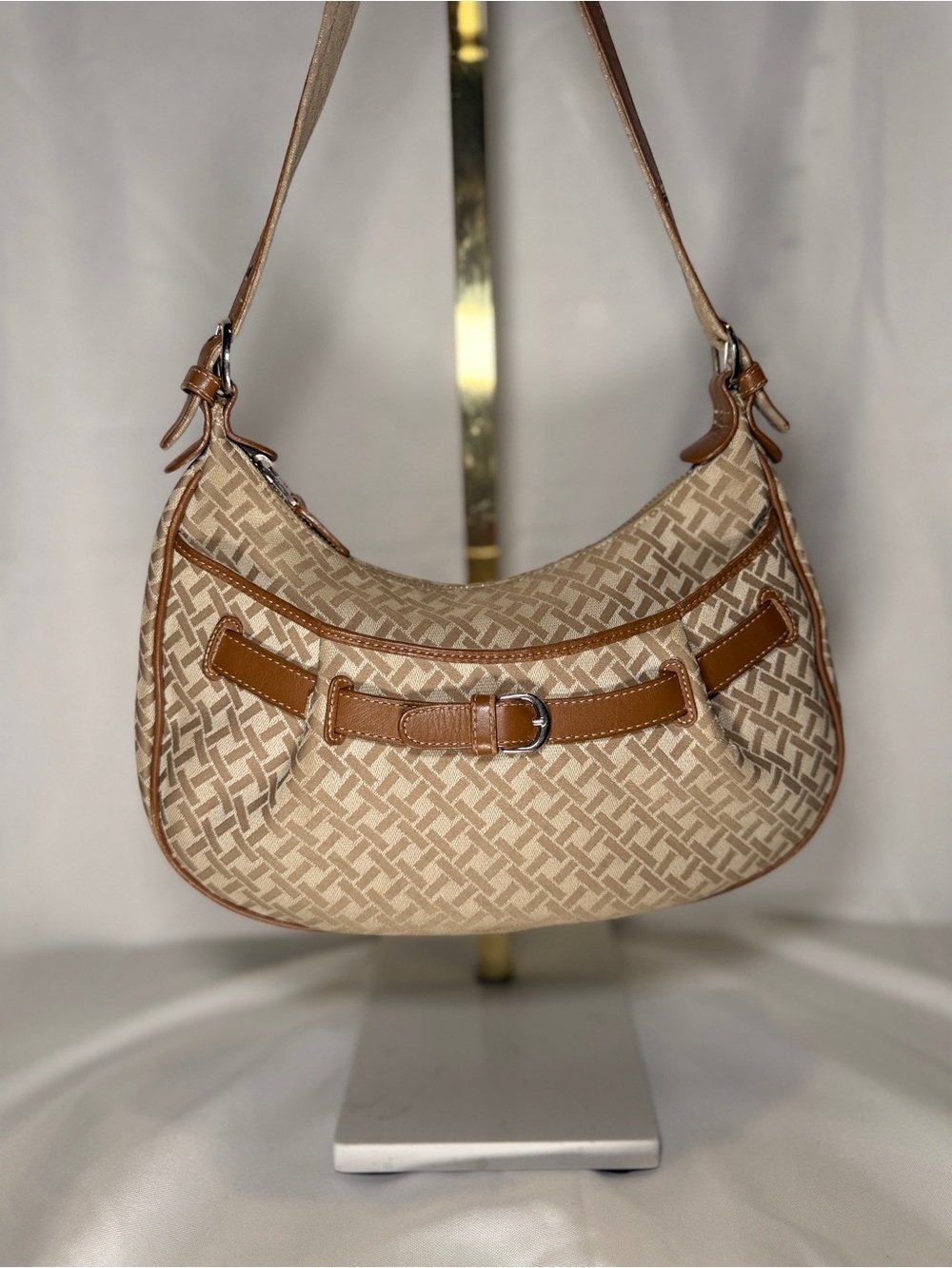 Talbots Beige Hobo Shoulder Bag with Tan Trim